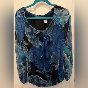 Vintage Diane von Furstenburg Silk Lined Blue Floral Women's Top Blouse